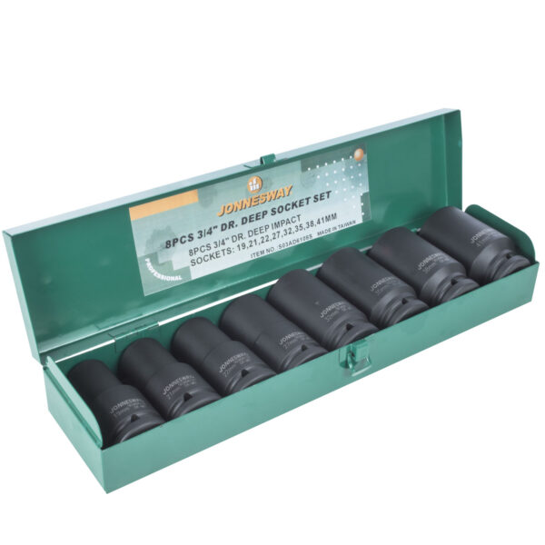 CAJA de DADOS LARGOS IMPACTO 3/4'; 8 piezas.  JONNESWAY